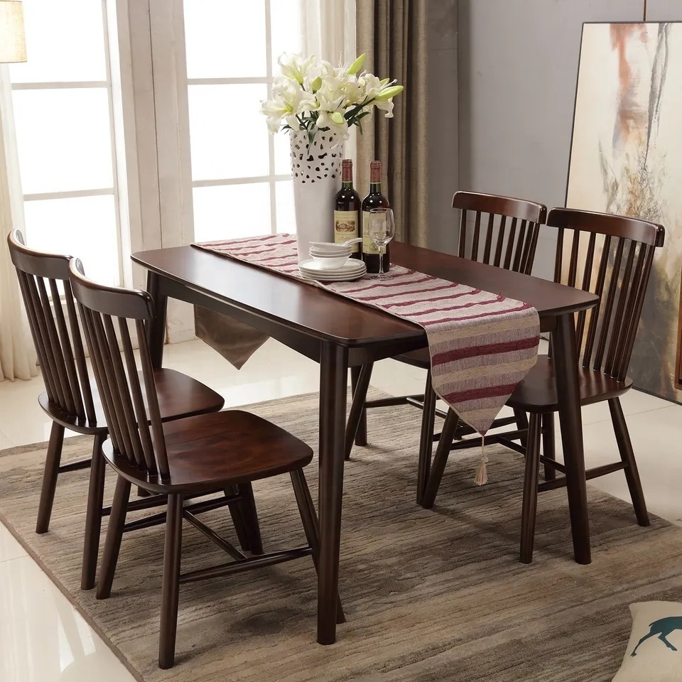 Best price Dinning Table Set 8 Chairs Dining Room Furniture Wood Black Windsor Chair