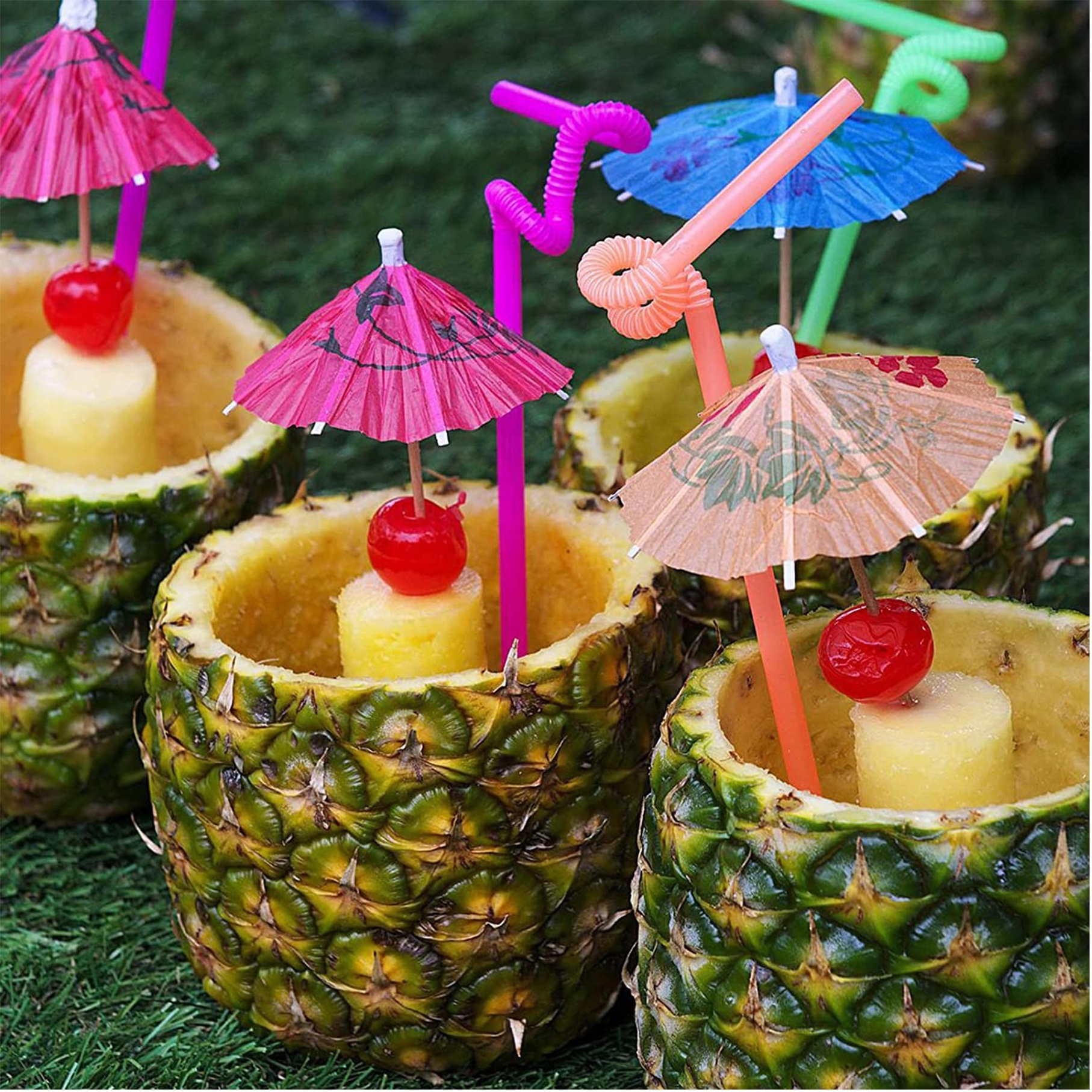 80 Pcs Cocktail Parasol Umbrella Picks, Green Tropical Coconut Palm Tree Paper Umbrellas Picks Cocktail straws with umbrella