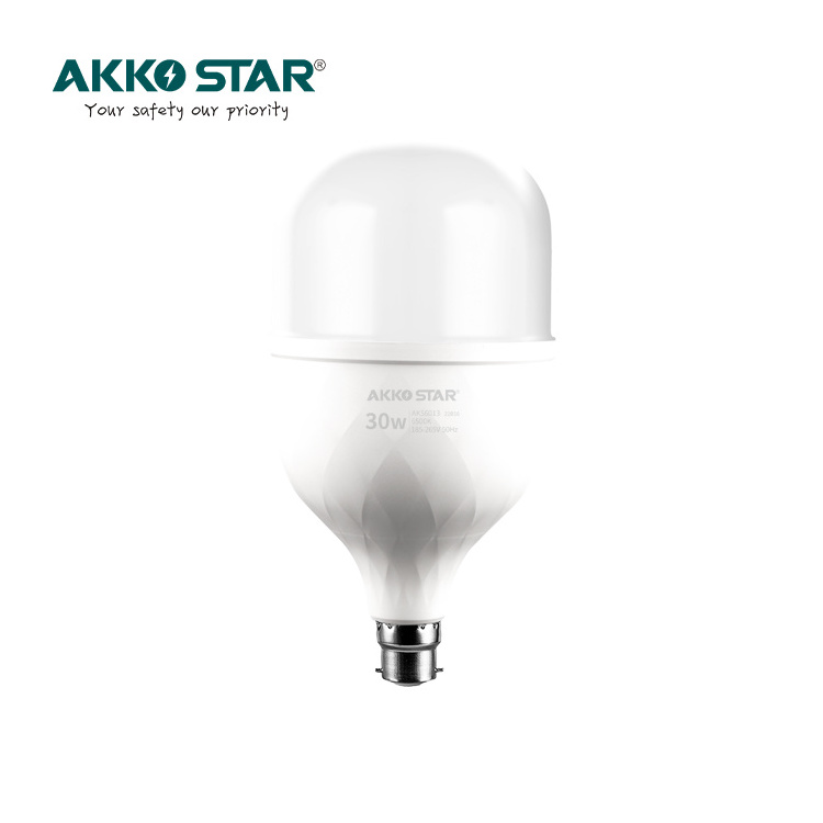 AKKO STAR High Brightness 15W/20W/30W/40W/50W 6500K B22 185-265V Pp-cover T Shape T Bulb Led Lighting Globe AC 80 White Color