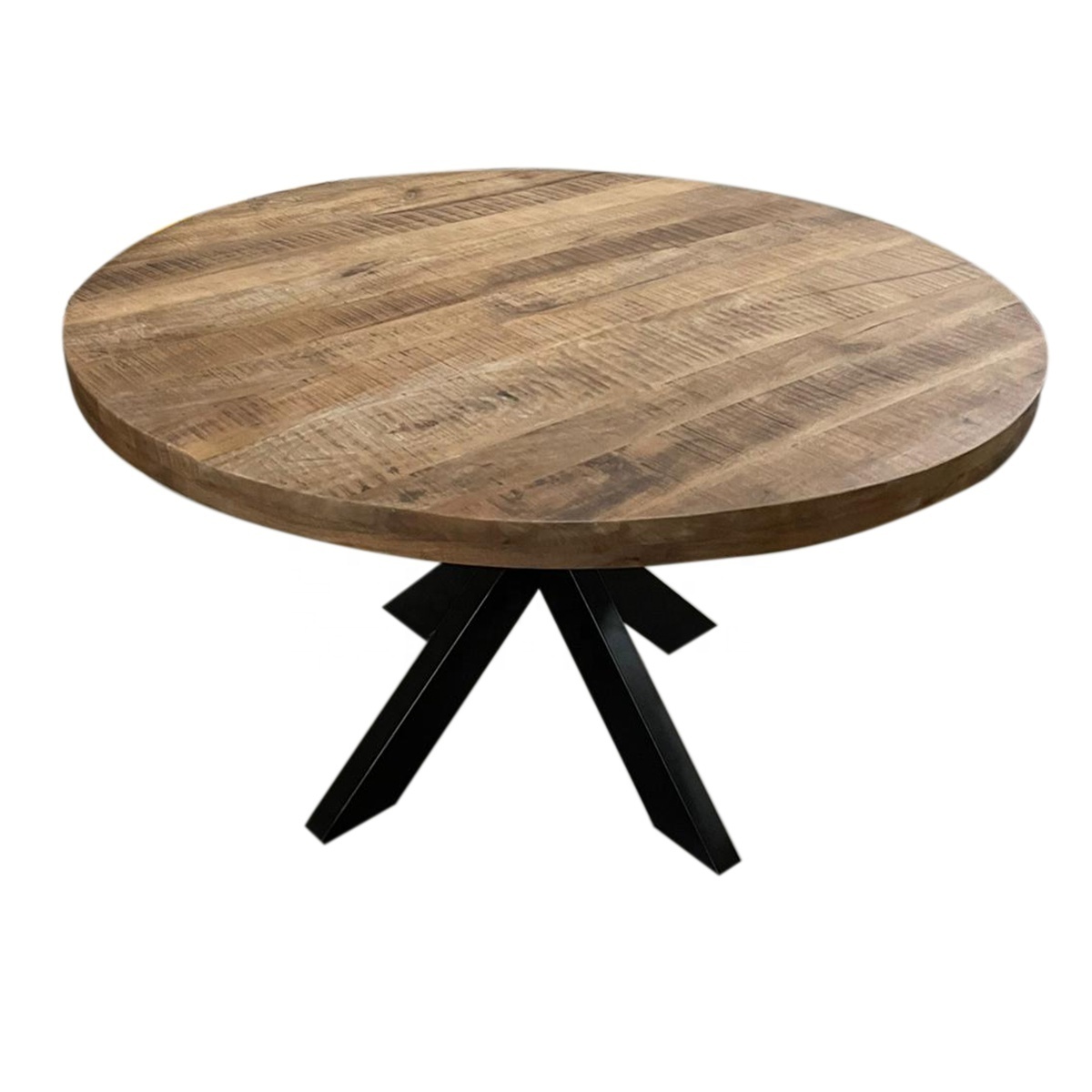 matte finished solid mango wood Round dining table vintage industrial style 2022 mango wood dining table