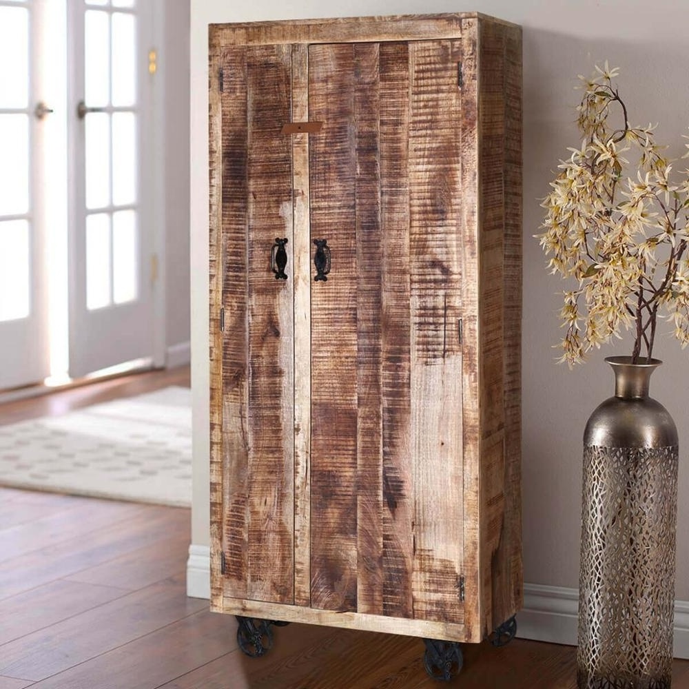 Unique wooden wardrobe closet  mango solid wood handmade wardrobe on wheels portable