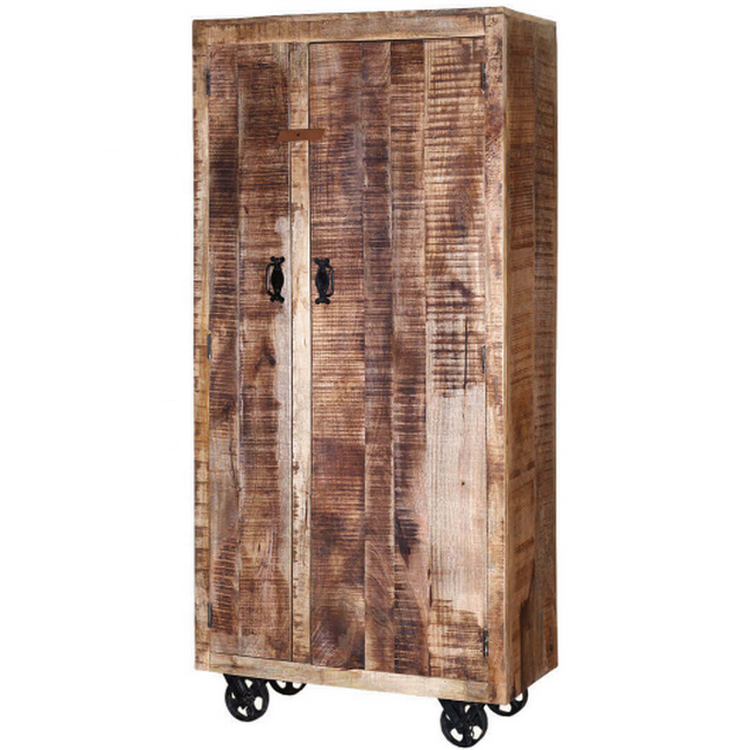 Unique wooden wardrobe closet  mango solid wood handmade wardrobe on wheels portable