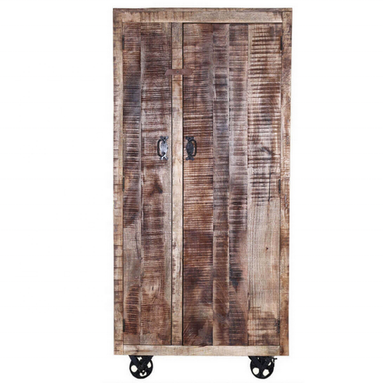 Unique wooden wardrobe closet  mango solid wood handmade wardrobe on wheels portable