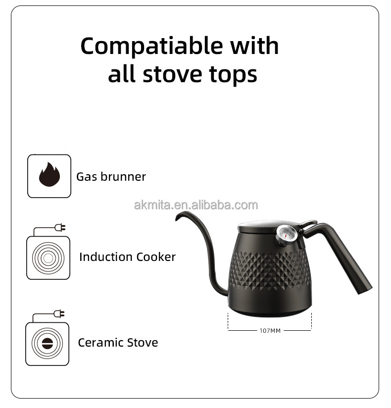 Akimita pour over kettle with thermometer stainless steel drip pot pour over coffee kettle with long spout