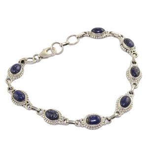 Bali Design Natural Oval Lapis Lazuli Gemstone 925 Sterling Silver Bracelets Custom Handmade Wholesale Jewelry Manufacturer