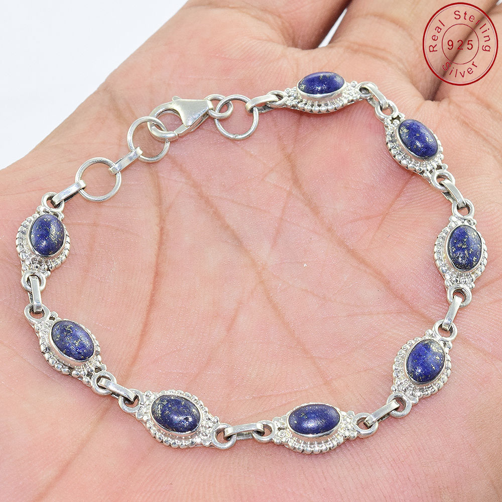 Bali Design Natural Oval Lapis Lazuli Gemstone 925 Sterling Silver Bracelets Custom Handmade Wholesale Jewelry Manufacturer