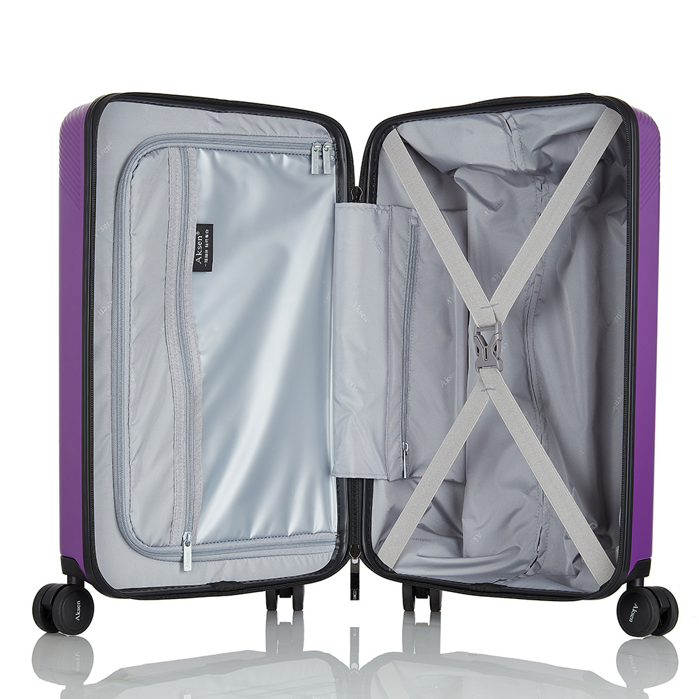 Smart Purple Carry-on Cabin Luggage USB Changing Port Travel Suitcase Fingerprint Lock Zipper Trolley Bag