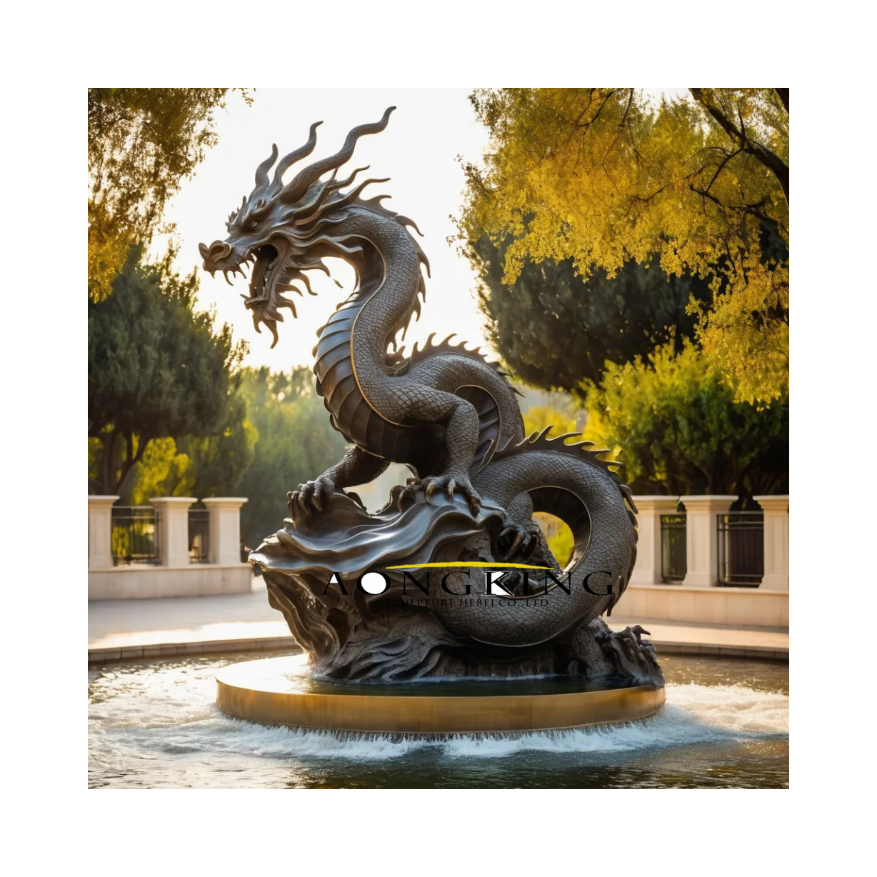 Chinese Bronze Dragon Garden Fountain Sculpture