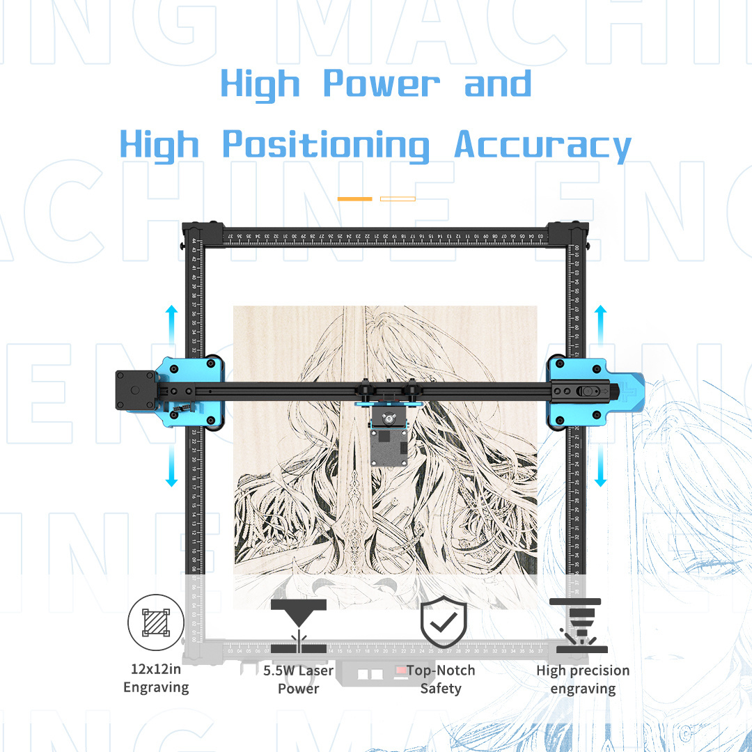 Twotrees Laser Engraver 60% Pre-Assembled 40W Power TTS laser engraving cutting machine CNC Laser Cutter Plywood