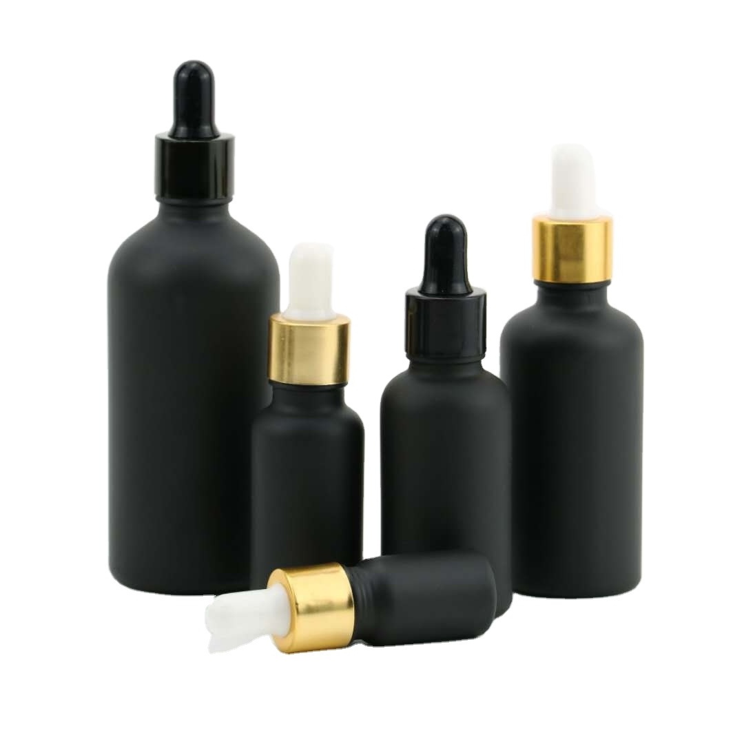 Hot sale 5ml 10ml 15ml 30ml 50ml 100ml Empty Liquid Serum Bottles Matte Black Essential Oil Glass Dropper Bottle