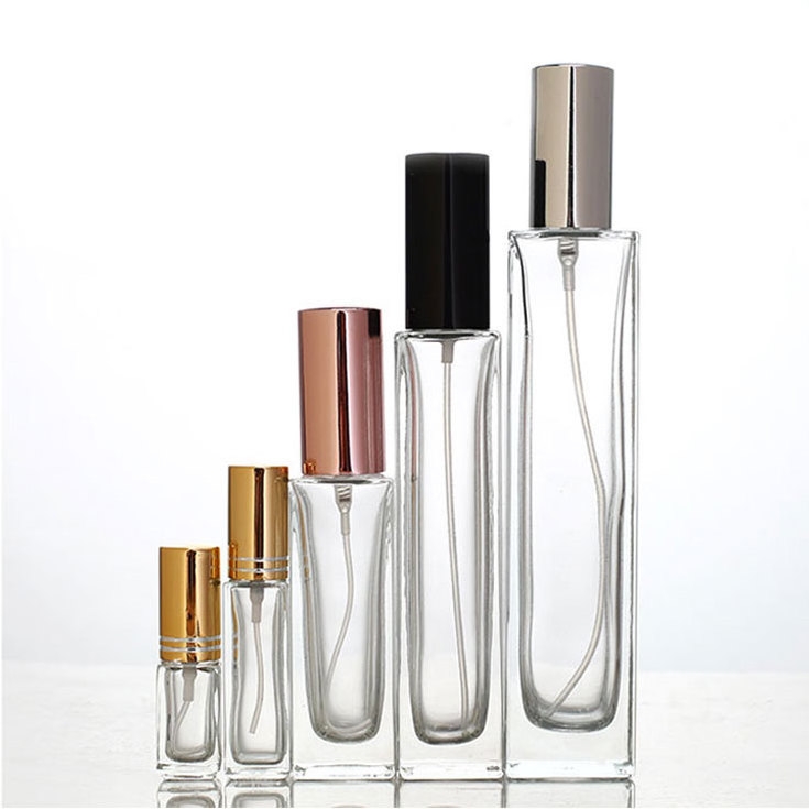 Cosmetic Packaging 10ml 30ml 50ml 100ml Empty Clear Square Glass Perfume Bottle With Spray pump cap