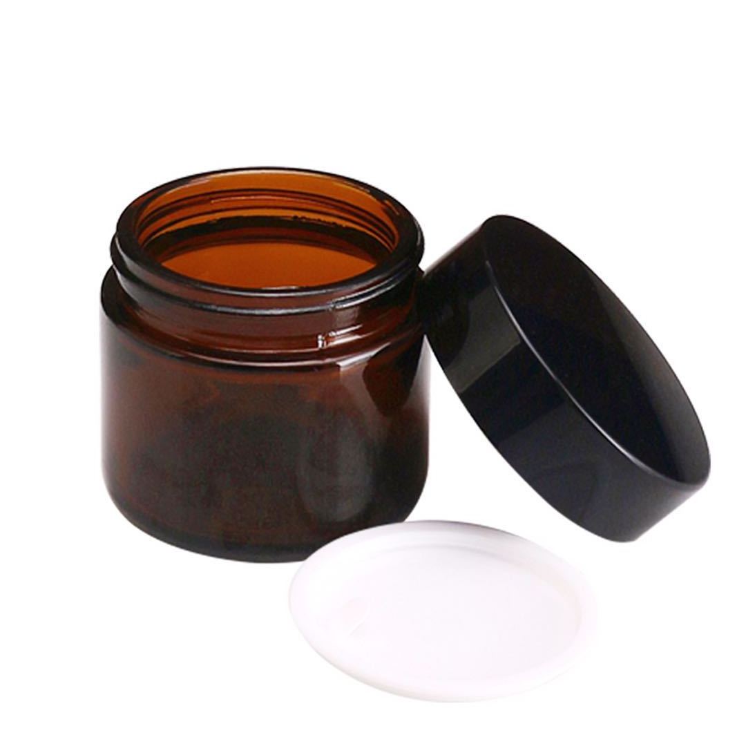 Premium Luxury Round Cosmetic Container Refillable Empty Mini Eye Cream Face Cream 5g 10ml Amber Glass Jar With Black Lids