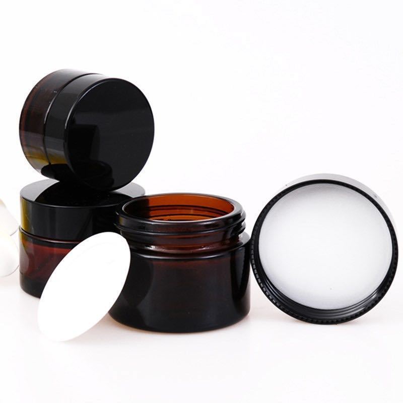 Premium Luxury Round Cosmetic Container Refillable Empty Mini Eye Cream Face Cream 5g 10ml Amber Glass Jar With Black Lids