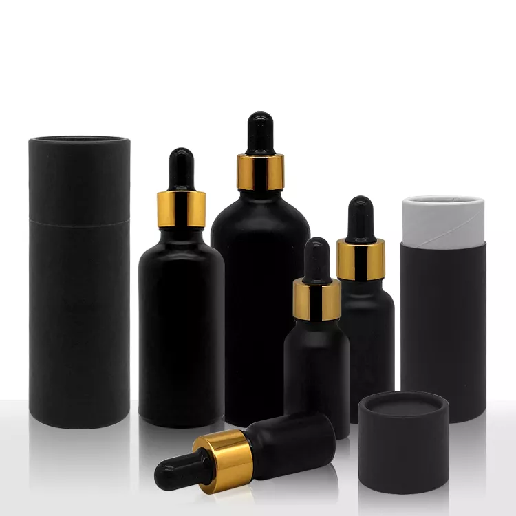 Hot sale 5ml 10ml 15ml 30ml 50ml 100ml Empty Liquid Serum Bottles Matte Black Essential Oil Glass Dropper Bottle