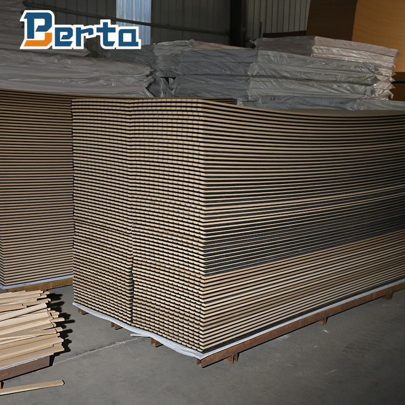 Apartment Interor Wall And Ceiling soundproof Pet And Wood Veneer mdf wood slatted wall Acoustic Panel