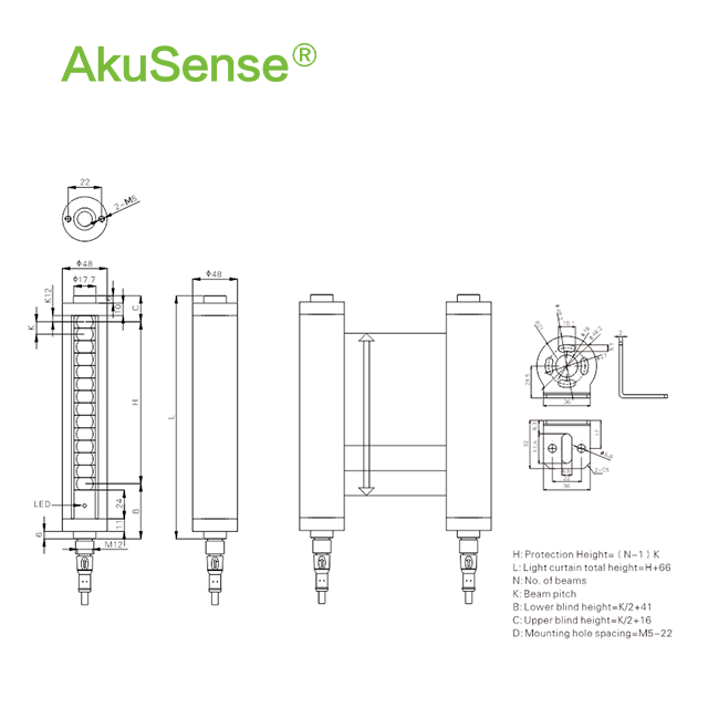 Industry Automation Curtain Sensor Manipulator 3M Protection Height Aluminium Alloy Security Body Protection Barrier Sensor