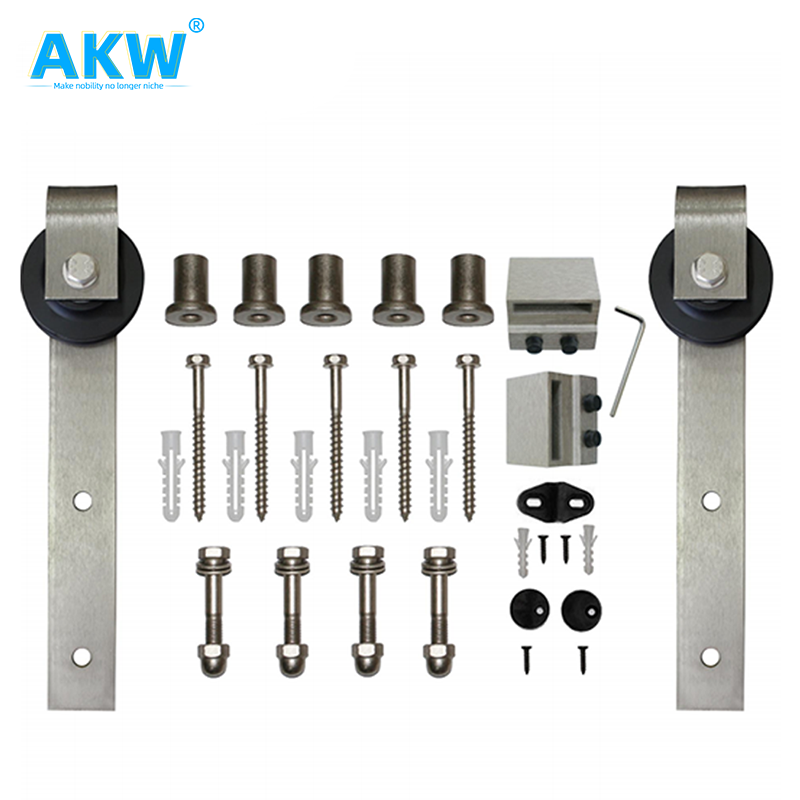 high quality Barn Door Lock Hardware Bypass single rail Sliding Barn Door Glass And Wooden Door Stainless Steel Hardware Kit