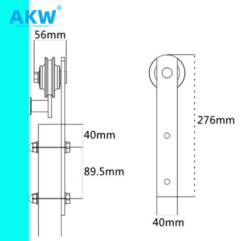 akw Double Door Hardware Kit use For 2 Doors J Shape Bi-Folding Sliding Barn shower Door Hardware Kit