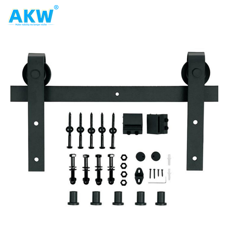 akw Double Door Hardware Kit use For 2 Doors J Shape Bi-Folding Sliding Barn shower Door Hardware Kit