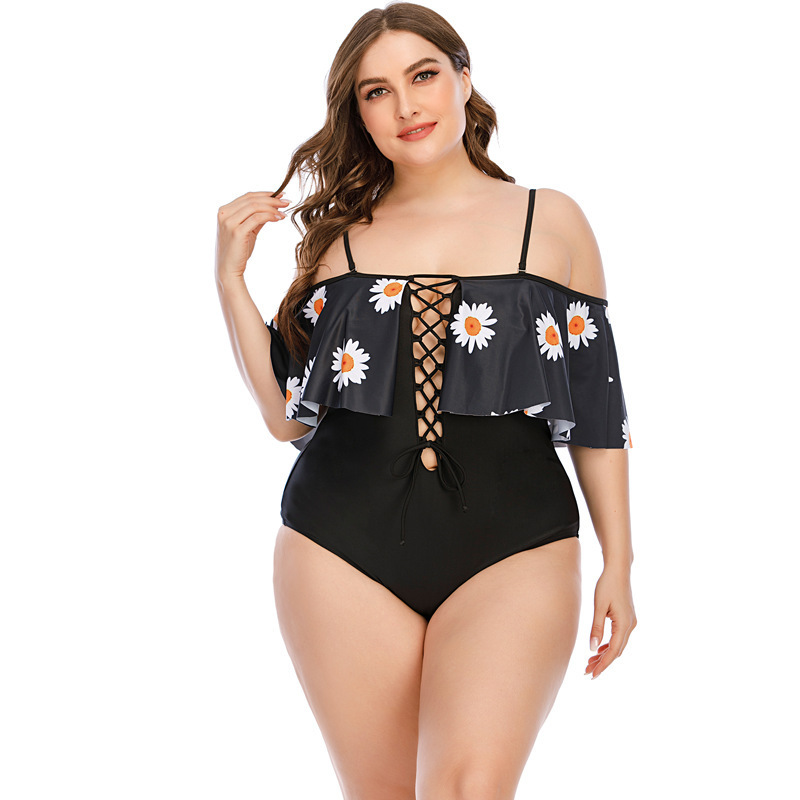 Beach 1 Piece Plus Size Womens Fat Girl In Micro Hollow Out Ruffles Cross Strap Beachwear Print Bikinis