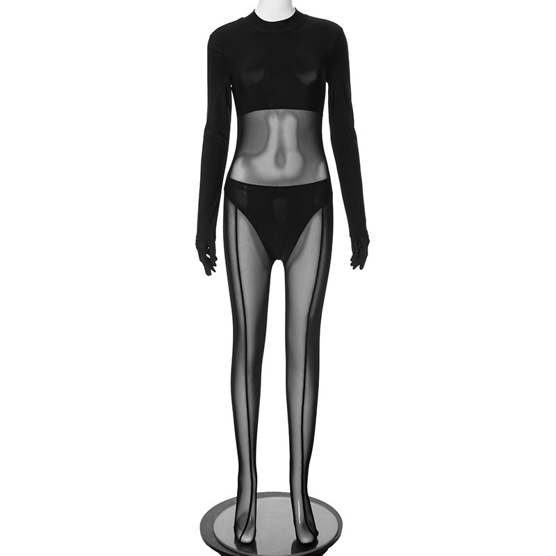 New Arrival Fashion Casual Long Sleeve Female Bodycon Sexy Elegant Mesh Bodysuits Women's Jumpsuits 2024