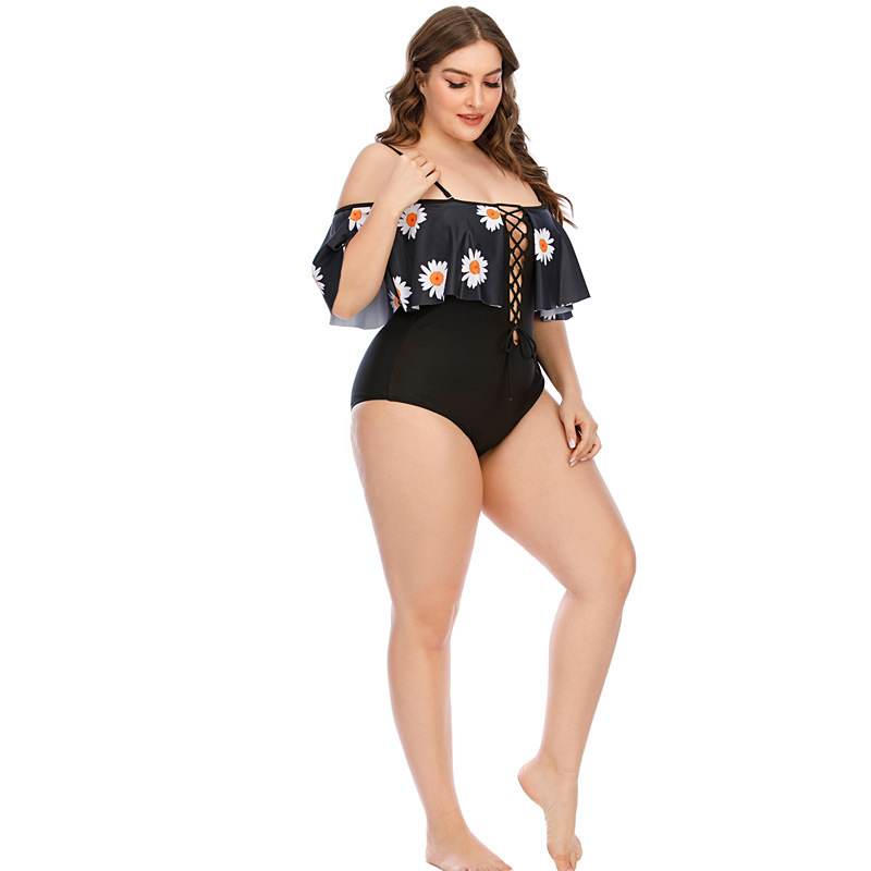 Beach 1 Piece Plus Size Womens Fat Girl In Micro Hollow Out Ruffles Cross Strap Beachwear Print Bikinis