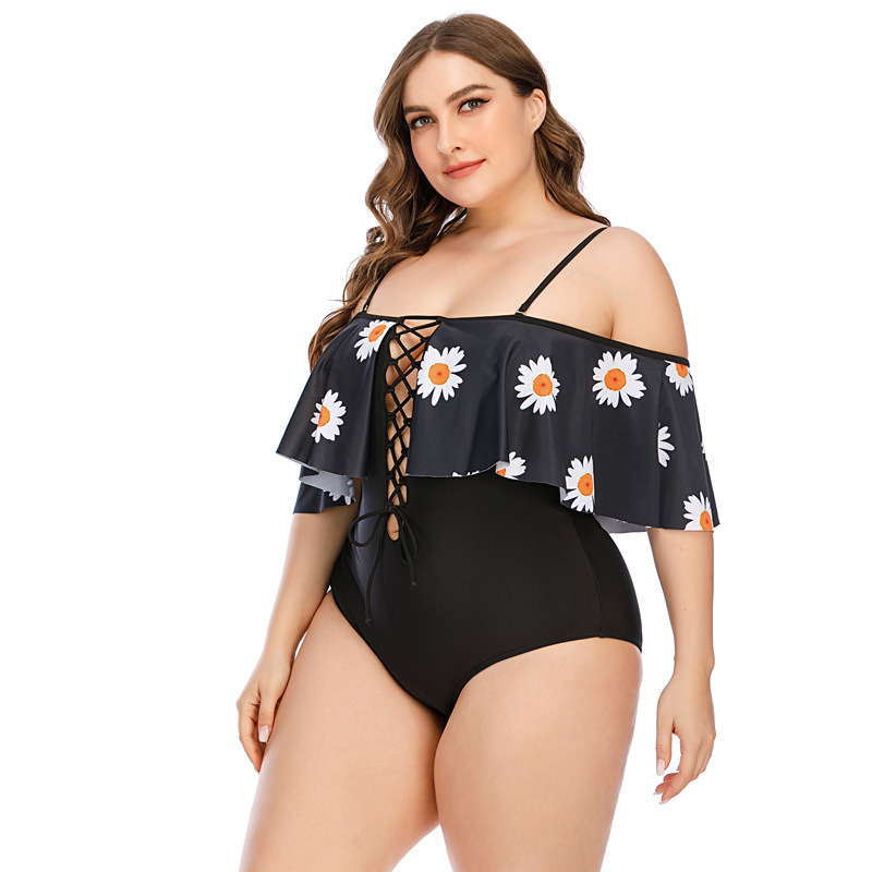 Beach 1 Piece Plus Size Womens Fat Girl In Micro Hollow Out Ruffles Cross Strap Beachwear Print Bikinis