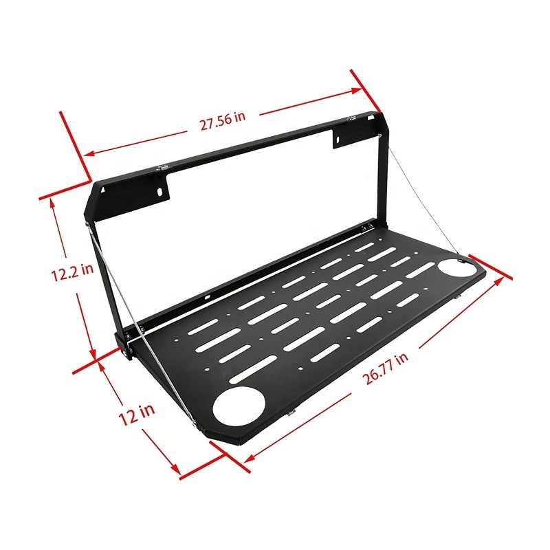 Modern Style Foldable Aluminum Car Tailgate Table Rear Cargo Shelf Holder Carrier for 2018-2023 Jeep Wrangler JL JLU