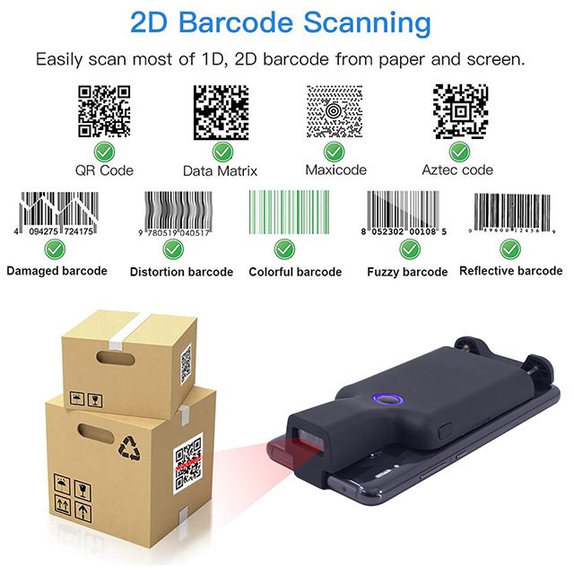 1D 2D QR wireless back clip barcode scanner scan PDF417 Data Matrix Code Compatible with Windows,Mac,Android,iOS for Warehouse