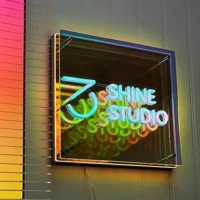 Custom LED Picture Infinity Mirror with Personalized Text Modern Neon Sign Perfect for Decor,Gifts and More!