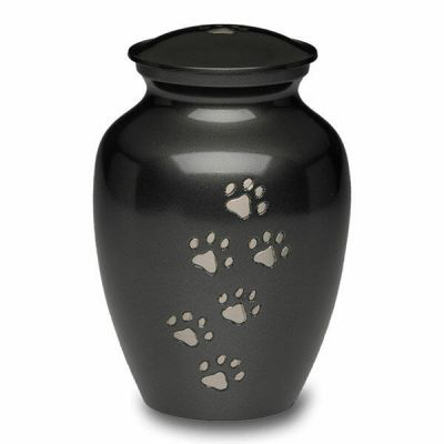 Paw Pet Classic Designer Metal Pet Cremation Urns Round Shape Small Funeral Supplies Urns Black Colour Stylish Wholesale Pet Urn