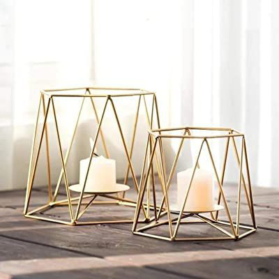 Modern Luxury Decorative Geometric Design Candle Votive Holder Wholesale Price Direct Gold Plated Lantern Tea Light Holder Decor