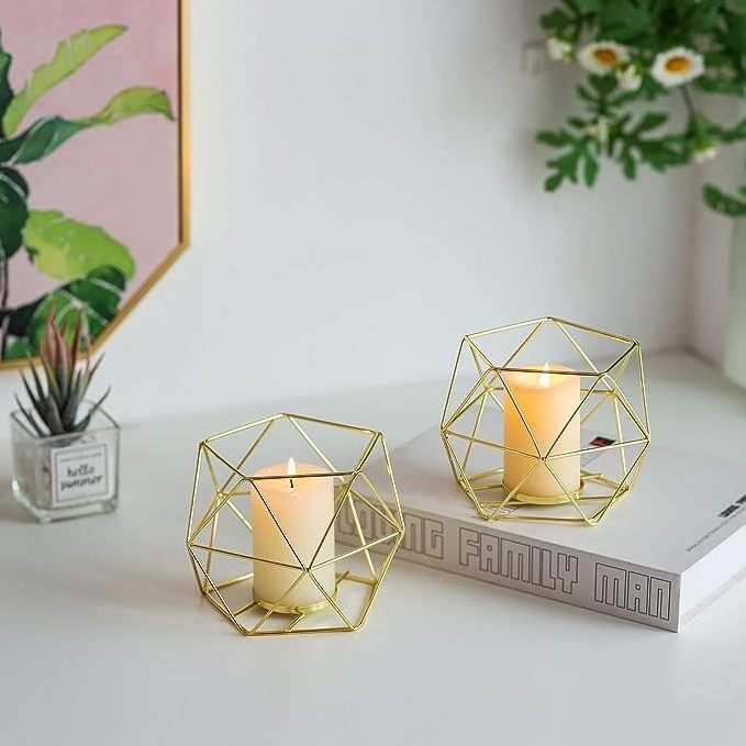 Modern Luxury Decorative Geometric Design Candle Votive Holder Wholesale Price Direct Gold Plated Lantern Tea Light Holder Decor