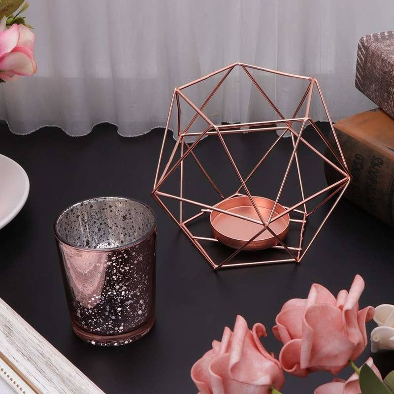 Modern Luxury Decorative Geometric Design Candle Votive Holder Wholesale Price Direct Gold Plated Lantern Tea Light Holder Decor