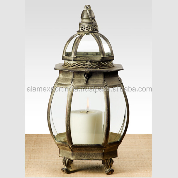 Antique lantern in gold Windproof Large Size Black Candle Lantern Courtyard And Home Decorative Metal Classical Candle Lantern