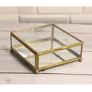 Square Shape Small Glass Box and Metal New Arrival Jewellery Box With Gold Border Finished In Gold Ball Base Wholesale Prices