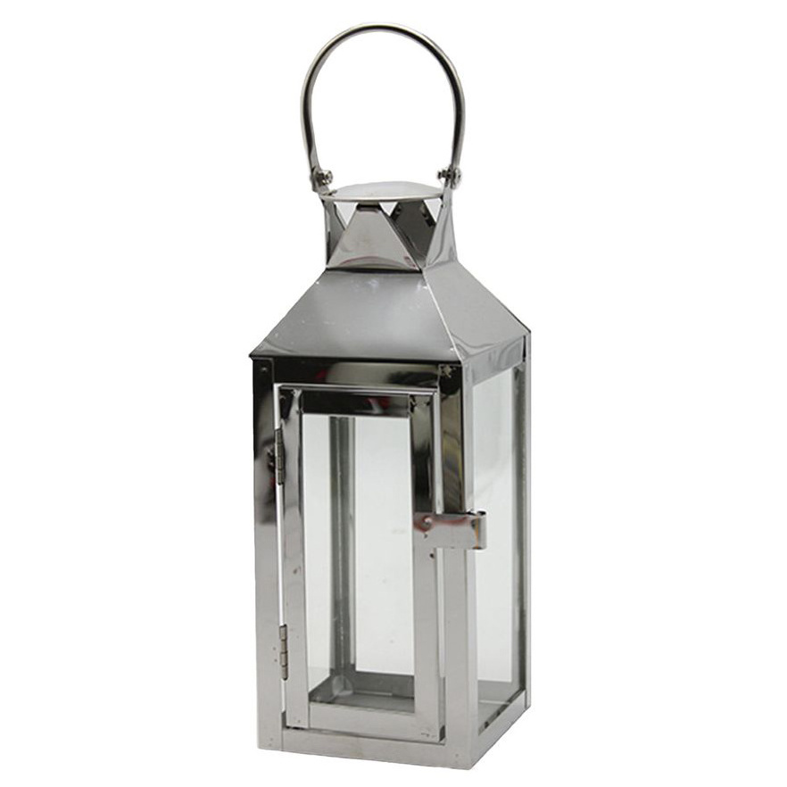 Silver Large Glass Stainless Steel Metal Decorative LED Antique Outdoor Garden Candle Holder Lantern For Wedding Centerpiece