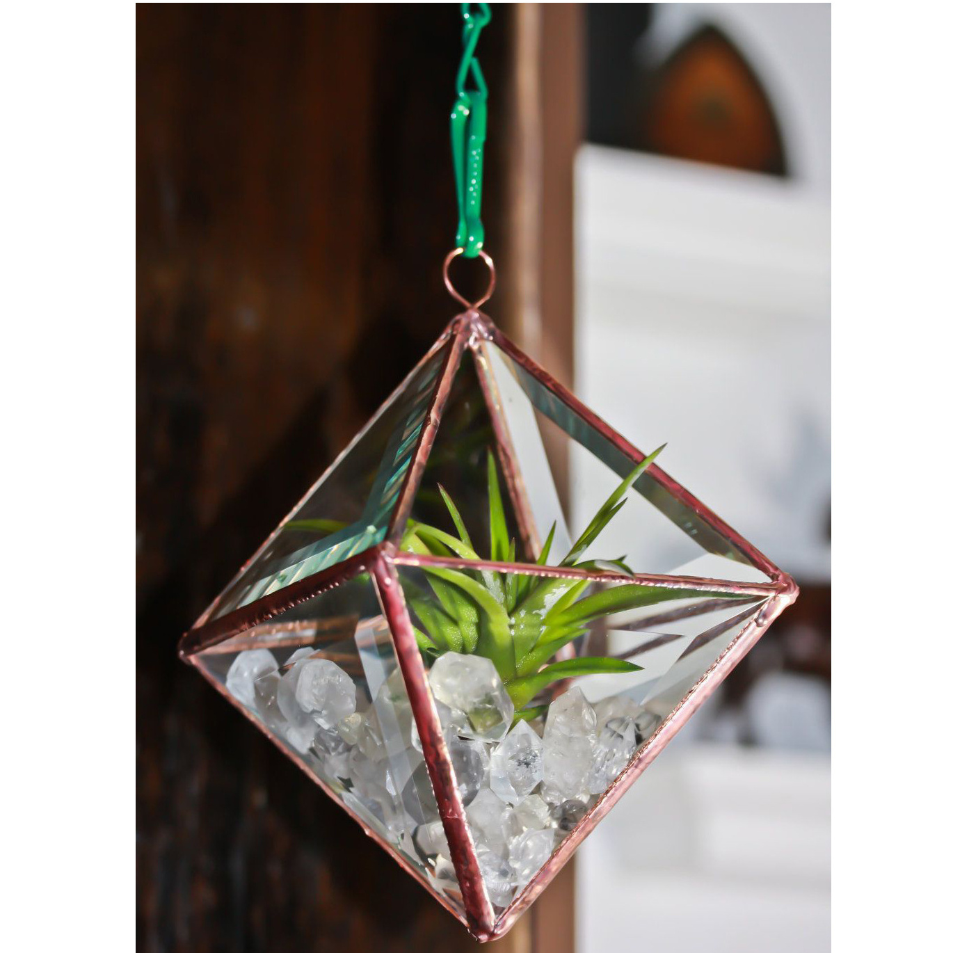 Decorative Metal Frame Hanging Terrarium Glass Planter & Candle Holder Home Garden Decoration Handmade Clear Glass Copper Finish