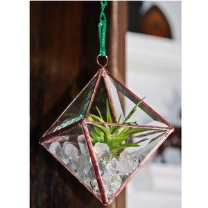 Decorative Metal Frame Hanging Terrarium Glass Planter & Candle Holder Home Garden Decoration Handmade Clear Glass Copper Finish