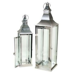 Silver Large Glass Stainless Steel Metal Decorative LED Antique Outdoor Garden Candle Holder Lantern For Wedding Centerpiece