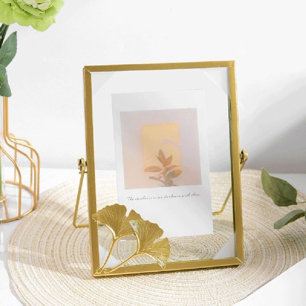 Rectangle Gold Metal Photo Frame Transparent Single Glass Picture Frames Butterfly Flower Display Frame For Tabletop Decorative