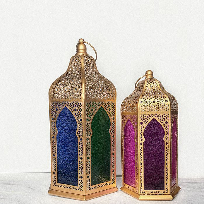 Home Decorative Glass & Iron Moroccan Lantern With Jambo T-Light Holder Gold Finished For Home & Living Room Decorate Handmade