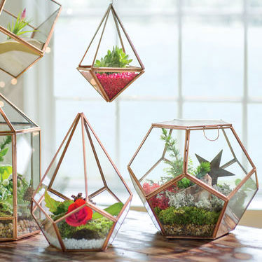 Decorative Metal Frame Hanging Terrarium Glass Planter & Candle Holder Home Garden Decoration Handmade Clear Glass Copper Finish