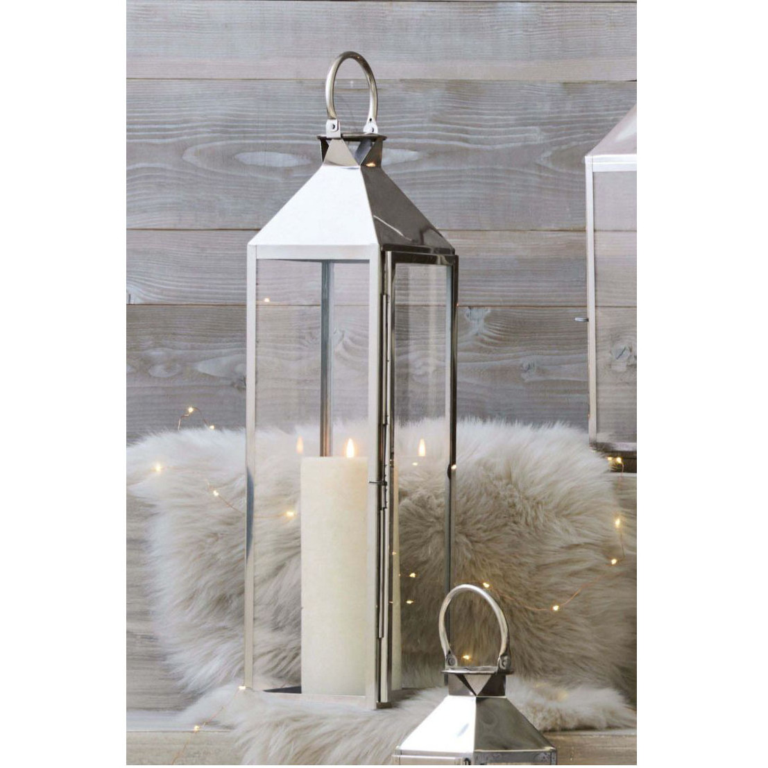 Silver Large Glass Stainless Steel Metal Decorative LED Antique Outdoor Garden Candle Holder Lantern For Wedding Centerpiece