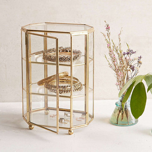 Decorative Iron Jewelry Box With Multiple Drawer Vintage Jewelry Stand Elegant Classic Metal & Mirror Stylish Customized Logo