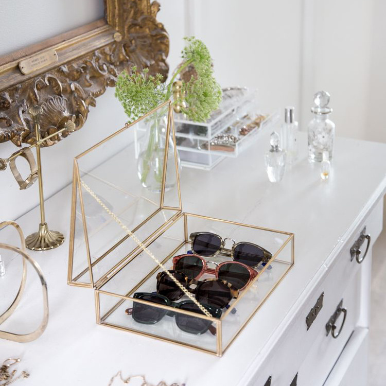 Good Design Rectangular Shape Jewelry Box Brass And Glass Ring Box Gold Finished Decorative Glass Box Home & Office Decorate