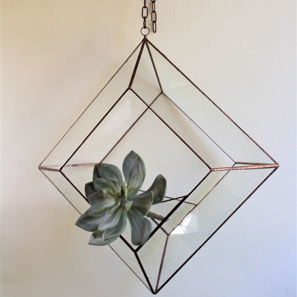 Decorative Metal Frame Hanging Terrarium Glass Planter & Candle Holder Home Garden Decoration Handmade Clear Glass Copper Finish