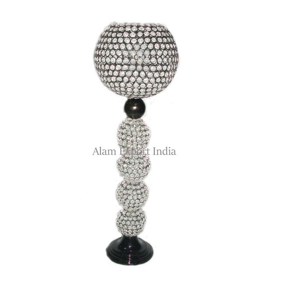 crystal ball pillar candle holder for luxury decoration in wedding parties hotels spa restaurants European crystal beads pillar