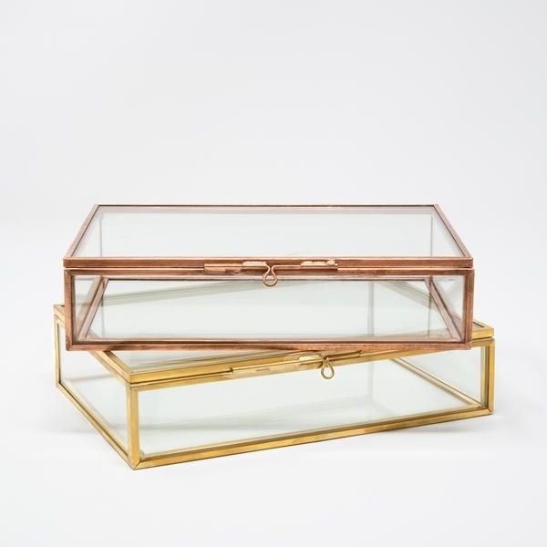 Good Design Rectangular Shape Jewelry Box Brass And Glass Ring Box Gold Finished Decorative Glass Box Home & Office Decorate