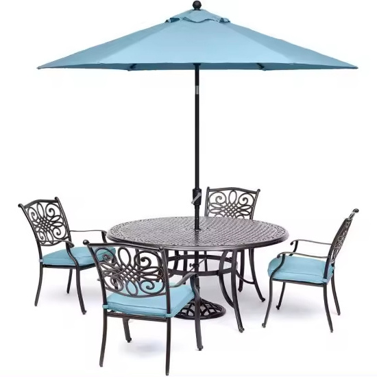 Hanover Traditions 5-Piece Outdoor Dining Set In Blue/Bronze With 4 Dining Chairs, 32